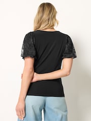 Long Tall Sally Black Lace Sleeve T-Shirt - Image 3 of 5