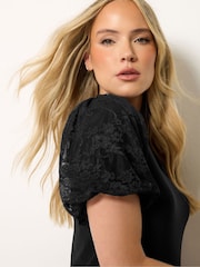 Long Tall Sally Black Lace Sleeve T-Shirt - Image 4 of 5