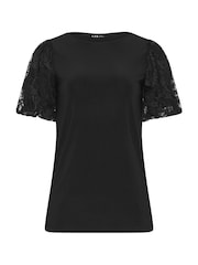Long Tall Sally Black Lace Sleeve T-Shirt - Image 5 of 5