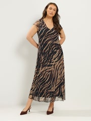 Yours Curve Brown Mesh Cap Sleeve Maxi Dress - Image 1 of 5