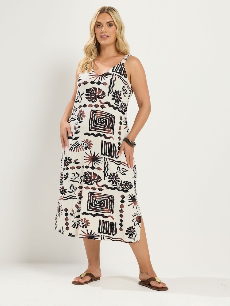 Yours Curve Cream All Over Print Throw On Dress - Image 1 of 5 Yours Curve Cream All Over Print Throw On Dress - Image 1 of 5