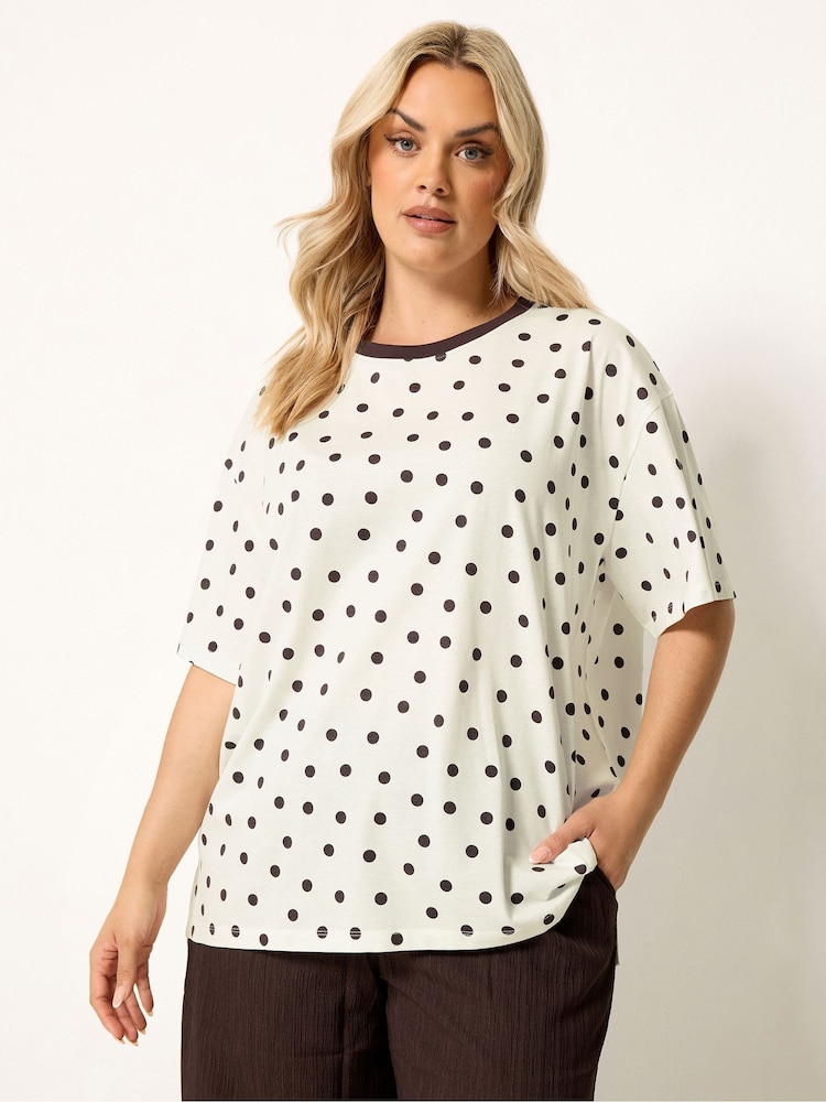 Yours Curve Cream Spot Oversized T-Shirt - Image 1 of 5