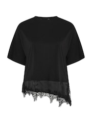 Yours Curve Black Lace Trim T-Shirt - Image 4 of 4