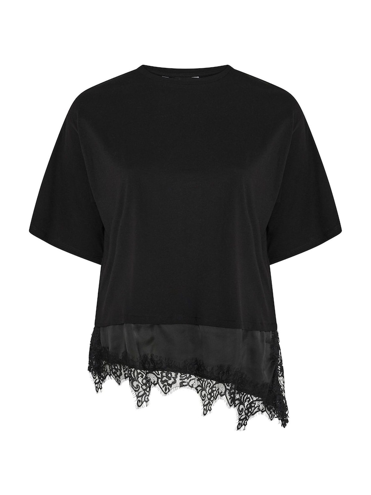 Yours Curve Black Lace Trim T-Shirt - Image 4 of 4 Yours Curve Black Lace Trim T-Shirt - Image 4 of 4