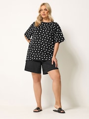 Yours Curve Black Spot Oversized T-Shirt - Image 3 of 5