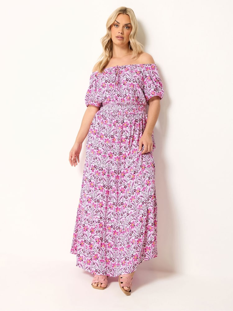 Yours Curve Purple Boho Bardot Maxi Dress - Image 1 of 5 Yours Curve Purple Boho Bardot Maxi Dress - Image 1 of 5