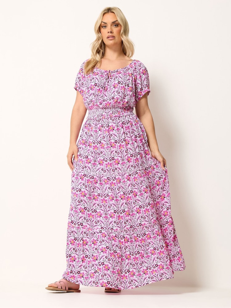 Yours Curve Purple Boho Bardot Maxi Dress - Image 2 of 5 Yours Curve Purple Boho Bardot Maxi Dress - Image 2 of 5