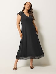 Yours Curve Black Mesh Cap Sleeve Maxi Dress - Image 1 of 5