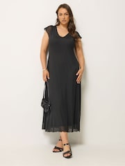 Yours Curve Black Mesh Cap Sleeve Maxi Dress - Image 3 of 5