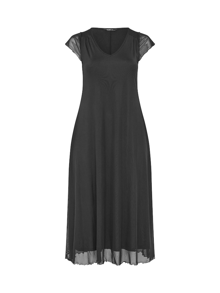 Yours Curve Black Mesh Cap Sleeve Maxi Dress - Image 5 of 5