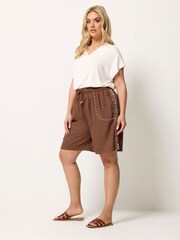 Yours Curve Brown Bead Trim Embroidered Shorts - Image 3 of 5