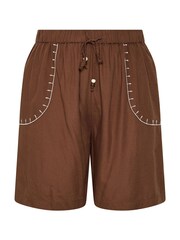 Yours Curve Brown Bead Trim Embroidered Shorts - Image 5 of 5