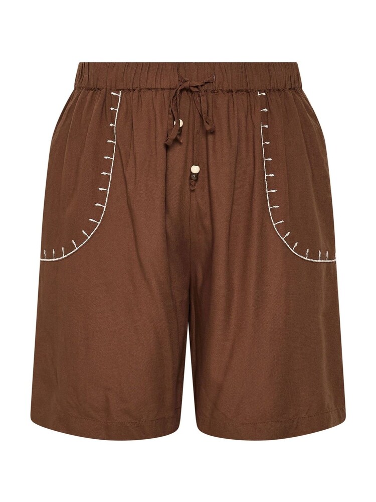 Yours Curve Brown Bead Trim Embroidered Shorts - Image 5 of 5