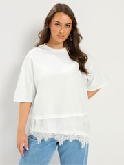 Yours Curve White Lace Trim T-Shirt - Image 1 of 5
