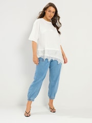 Yours Curve White Lace Trim T-Shirt - Image 2 of 5