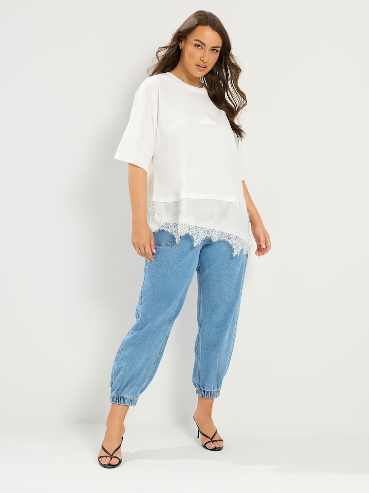 Yours Curve White Lace Trim T-Shirt - Image 2 of 5