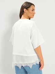 Yours Curve White Lace Trim T-Shirt - Image 3 of 5