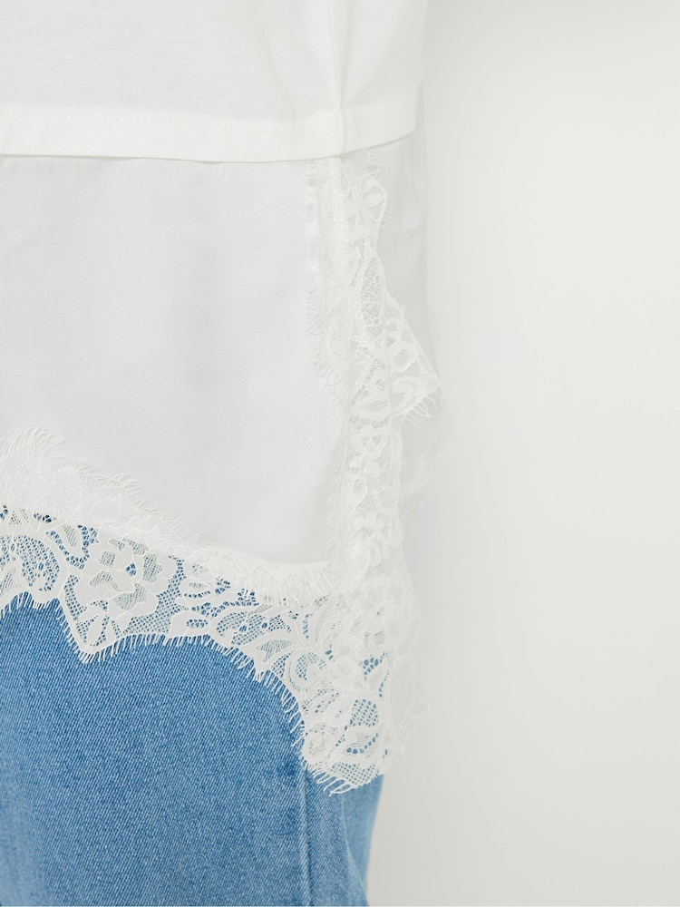 Yours Curve White Lace Trim T-Shirt - Image 5 of 5