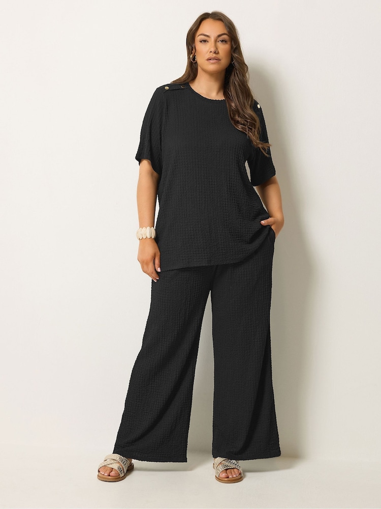 Negro - Yours Curve Bubble Textured Elastic Trousers - Imagen 2 de 5