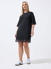 Yours Curve Black Limited Lace Hem Mini Dress - Image 2 of 5
