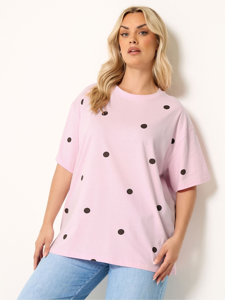 Yours Curve Pink Spot Oversized T-Shirt - Image 1 of 5