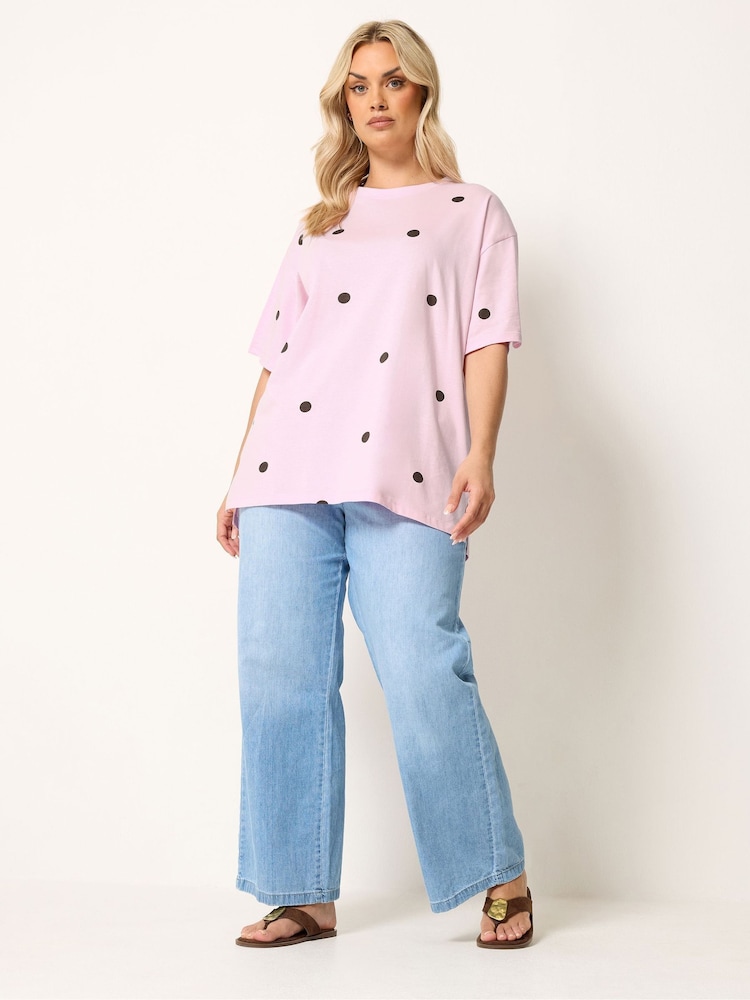 Yours Curve Pink Spot Oversized T-Shirt - Image 2 of 5