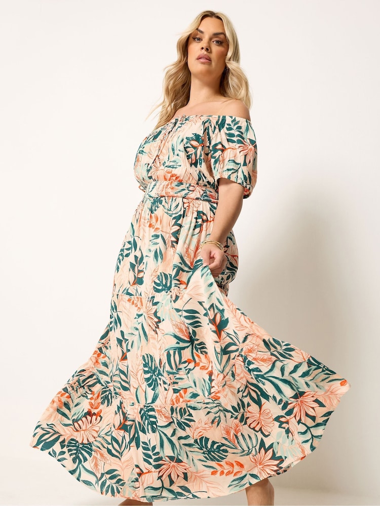 Yours Curve Natural Boho Bardot Maxi Dress - Image 1 of 6 Yours Curve Natural Boho Bardot Maxi Dress - Image 1 of 6