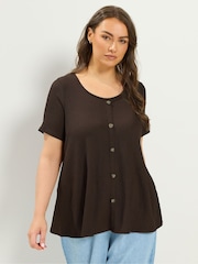 Yours Curve Brown Textured Button Top - Image 1 of 5