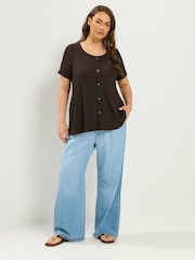 Yours Curve Brown Textured Button Top - Image 2 of 5