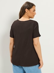 Yours Curve Brown Textured Button Top - Image 3 of 5