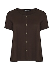 Yours Curve Brown Textured Button Top - Image 5 of 5