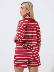 Yours Curve Red Limited Crochet Stripe Shorts - Image 3 of 5