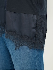 Yours Curve Blue Lace Trim T-Shirt - Image 4 of 5