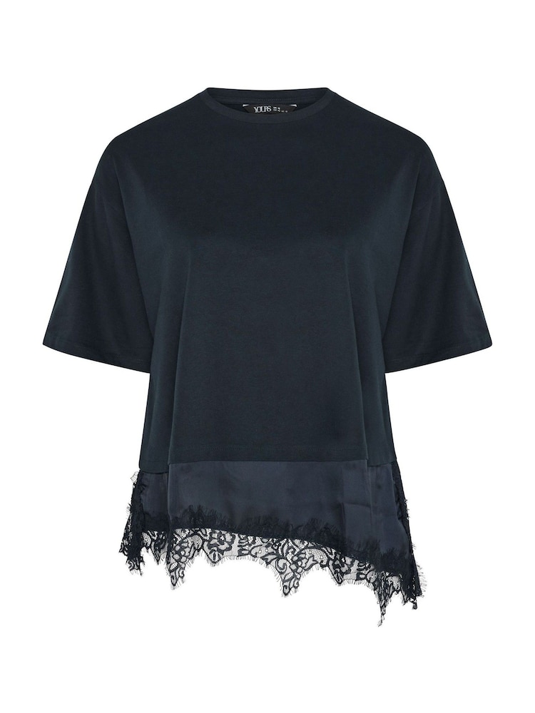 Yours Curve Blue Lace Trim T-Shirt - Image 5 of 5 Yours Curve Blue Lace Trim T-Shirt - Image 5 of 5