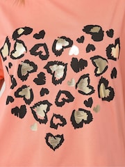 Yours Curve Orange Leopard Heart T-Shirt - Image 4 of 5