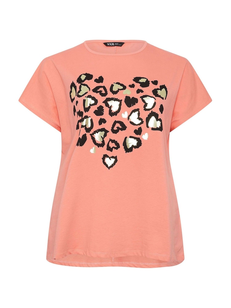 Yours Curve Orange Leopard Heart T-Shirt - Image 5 of 5
