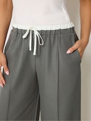 PixieGirl Petite Grey Contrast Waist Pintuck Wide Leg Trousers - Image 4 of 5