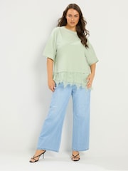 Yours Curve Green Lace Trim T-Shirt - Image 2 of 5