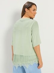 Yours Curve Green Lace Trim T-Shirt - Image 3 of 5