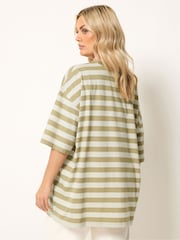 Yours Curve Natural Stripy Boxy T-Shirt - Image 3 of 5
