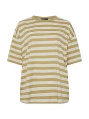 Yours Curve Natural Stripy Boxy T-Shirt - Image 5 of 5