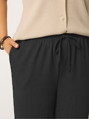Yours Curve Black Textured Drawstring Trousers - Image 4 of 5