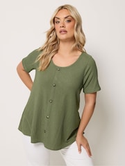Yours Curve Green Textured Button Top - Image 1 of 5
