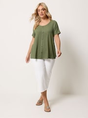 Yours Curve Green Textured Button Top - Image 2 of 5