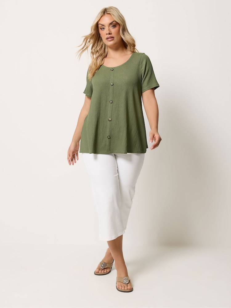 Yours Curve Green Textured Button Top - Image 2 of 5