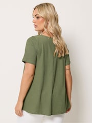 Yours Curve Green Textured Button Top - Image 3 of 5