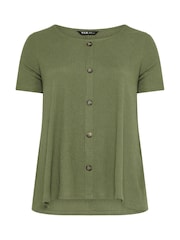 Yours Curve Green Textured Button Top - Image 5 of 5