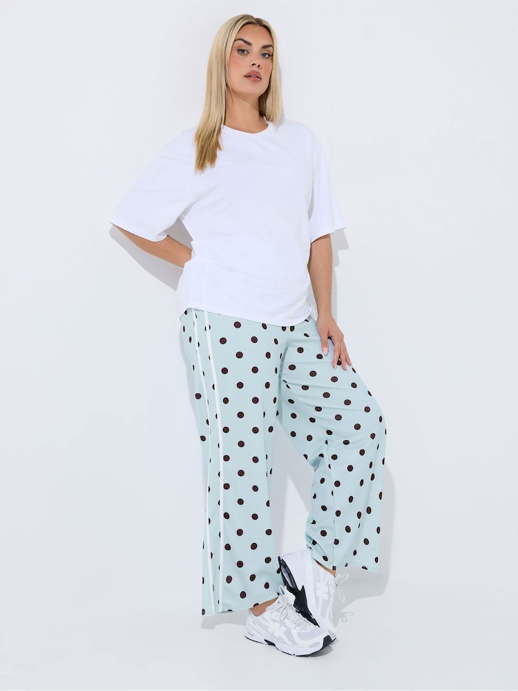 Yours Curve Blue Limited Polka Dot Stripe Trousers - Image 1 of 6 Yours Curve Blue Limited Polka Dot Stripe Trousers - Image 1 of 6