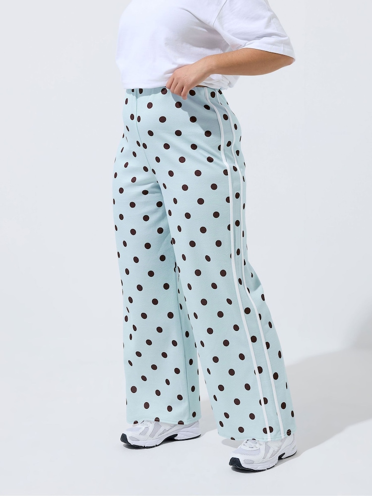 Yours Curve Blue Limited Polka Dot Stripe Trousers - Image 2 of 6 Yours Curve Blue Limited Polka Dot Stripe Trousers - Image 2 of 6