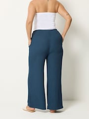 Yours Curve Blue Textured Drawstring Trousers - Image 2 of 5
